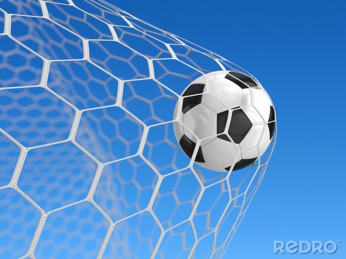 Poster Grafik eines Fußballs, der ins Tor fliegt