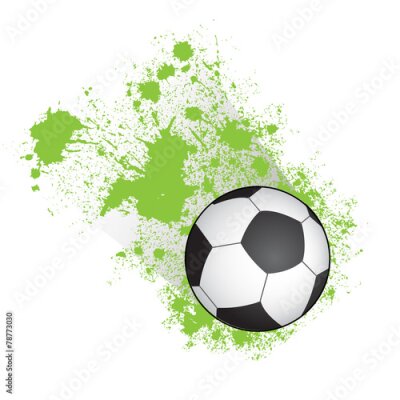 Poster Grafik eines Fußballs vor einem Hintergrund aus grünen Aquarellflecken