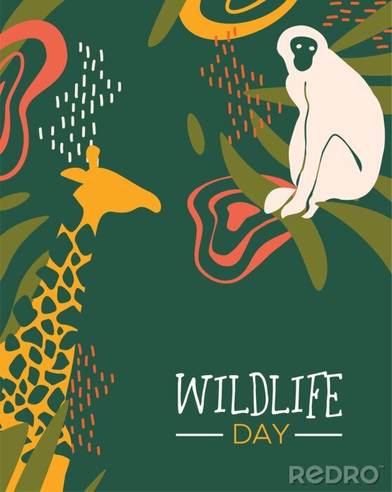 Poster Grafik im Safari-Stil mit Giraffe und Affe