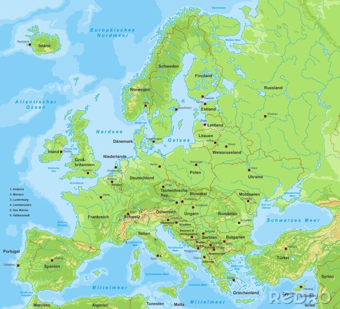 Poster Grafik Kontinente mit Europakarte