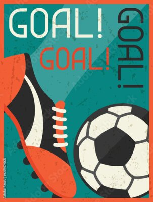 Poster Grafik mit einem Ball, einem Fußballschuh und einer Inschrift im Retro-Stil