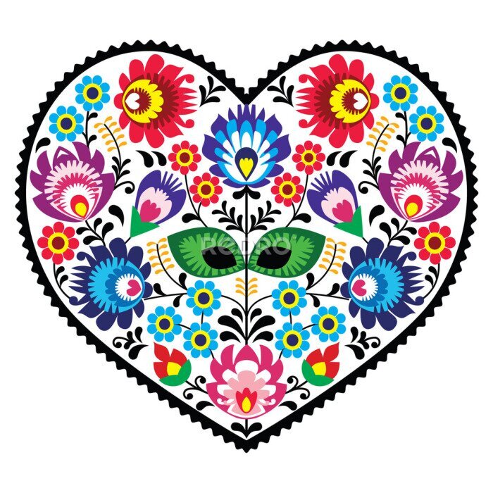Poster Grafik mit einem Herz und einem Volksmuster