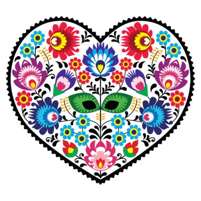 Poster Grafik mit einem Herz und einem Volksmuster