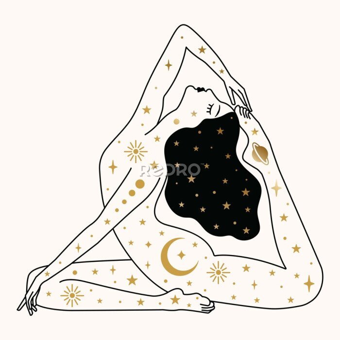 Poster Grafik mit einem Yogi und mystischen Symbolen