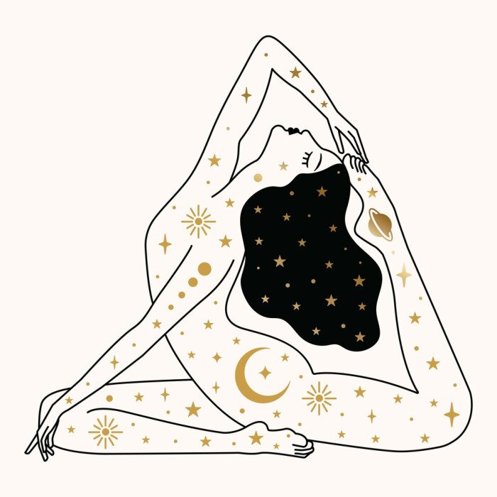 Poster Grafik mit einem Yogi und mystischen Symbolen