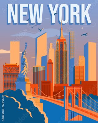 Poster Grafik mit einer Ansicht von New York und der Freiheitsstatue