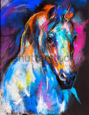 Poster Grafik mit einer mehrfarbigen Büste eines Pferdes