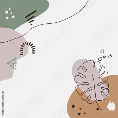 Poster Grafik mit minimalistischen Blättern und Pastellformen