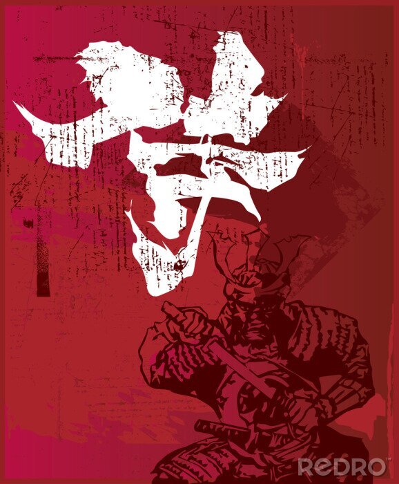 Poster Grafik mit Samurai und Kalligrafie