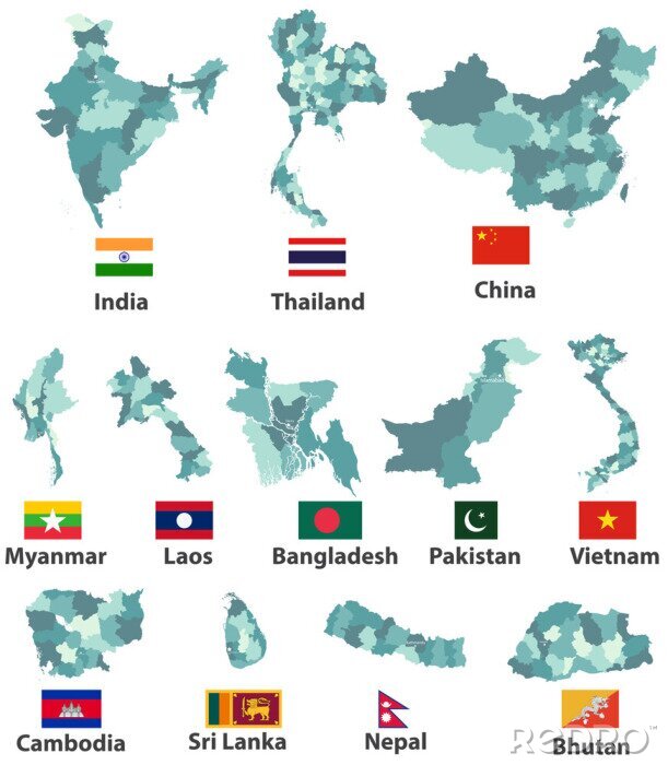 Poster Grafik mit Umrissen von Ländern in Ostasien