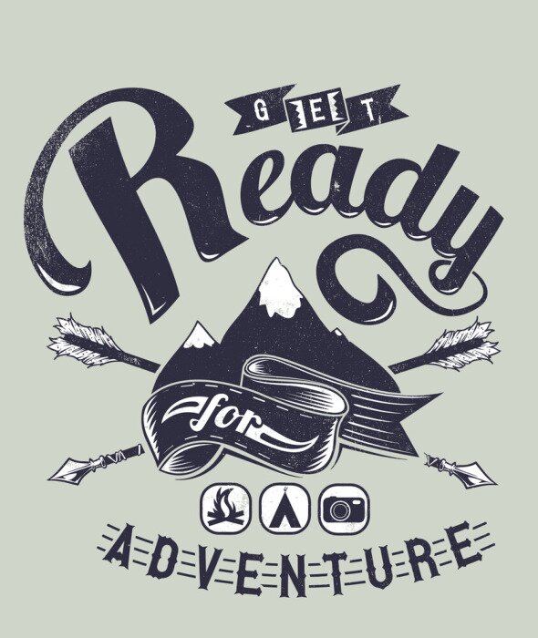 Poster Grafik von Bergen und einer Inschrift über Abenteuer