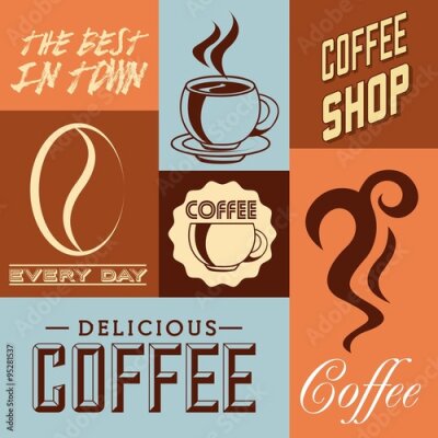 Poster Grafiken zum Thema Kaffee mit dekorativer Schrift