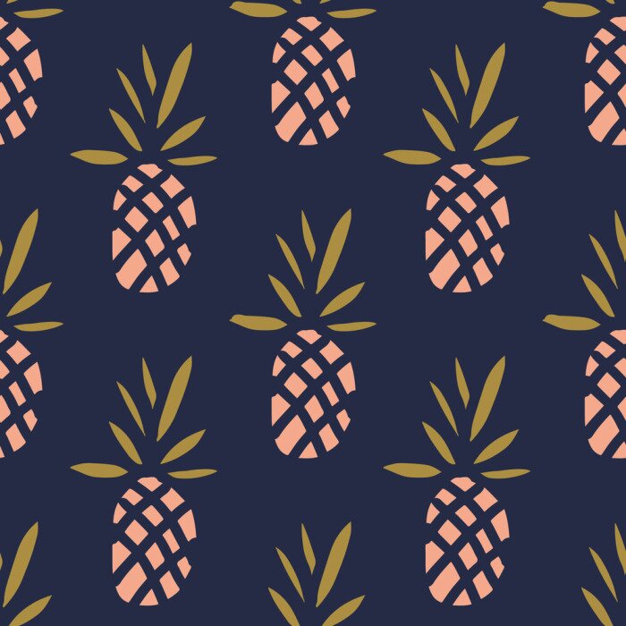 Poster Grafische Ananas auf marineblauem Hintergrund