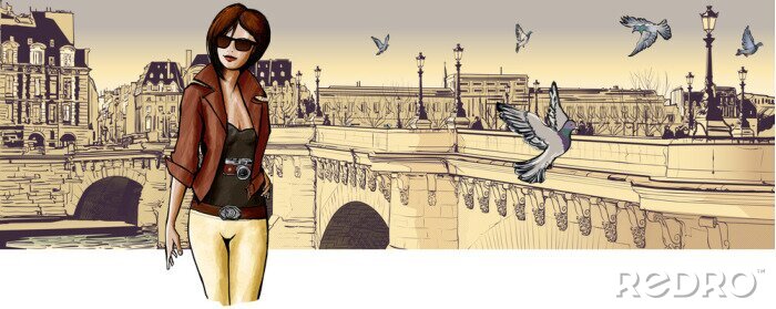 Poster Grafische Frau in Paris