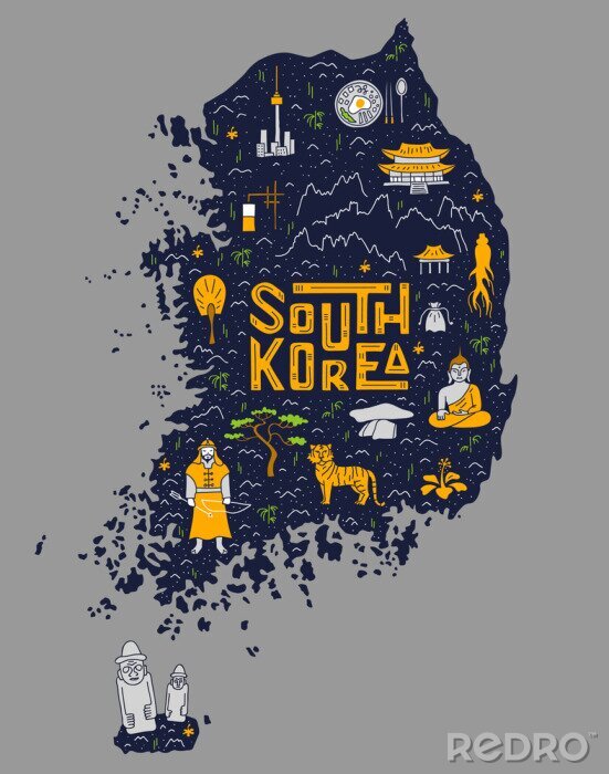 Poster Grafische Karte von Südkorea