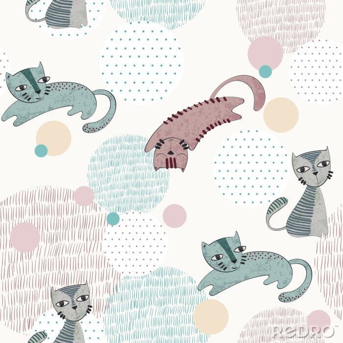 Poster Grafische Katzen Punkte und Striche
