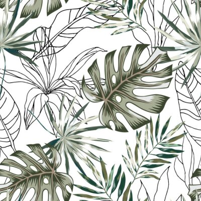 Grafische schwarz-weiße und grüne tropische Blätter