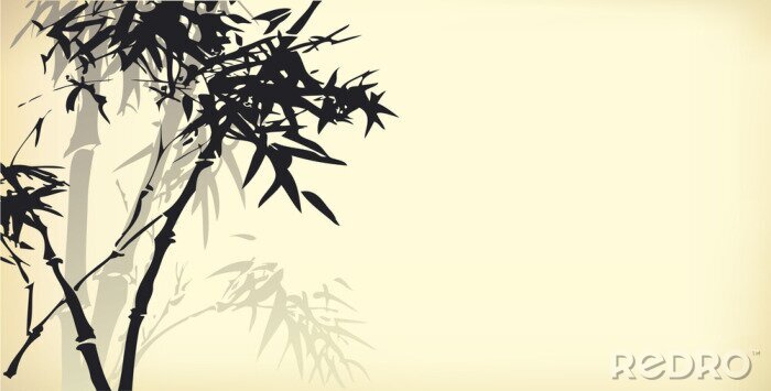 Poster Grafischer Bambus auf dem Hintergrund in Beige