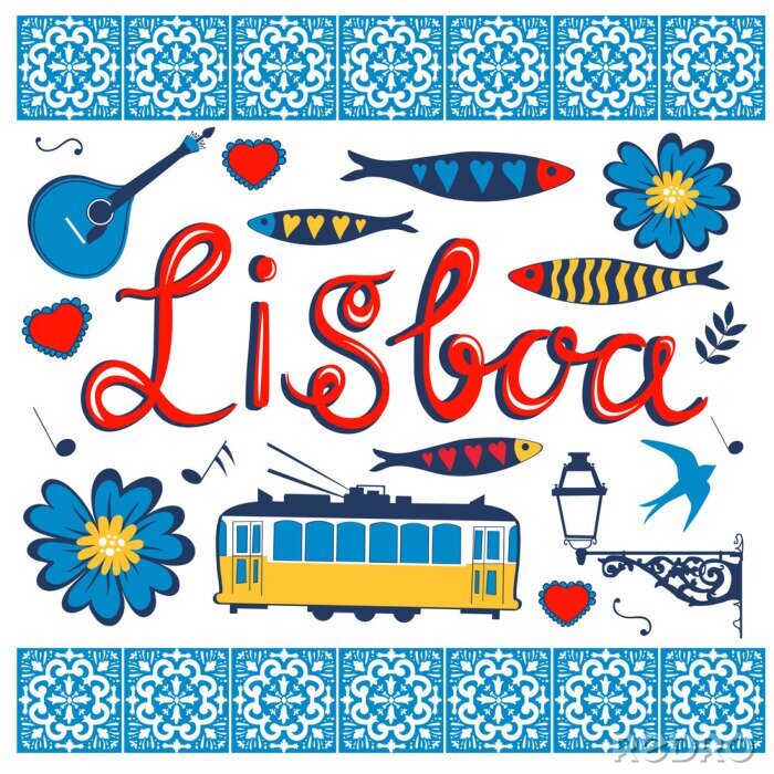Poster Grafisches Lissabon mit Symbolen
