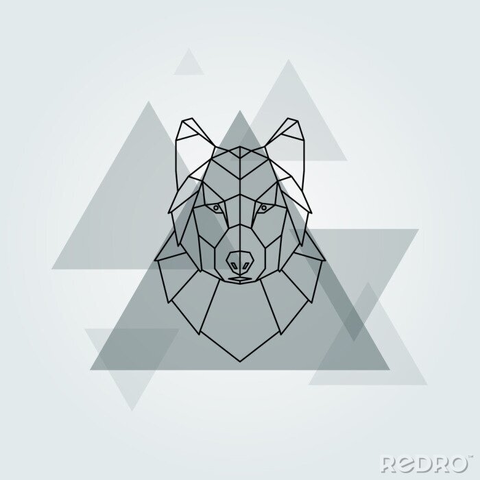 Poster Graue Dreiecke und Wolfskopf