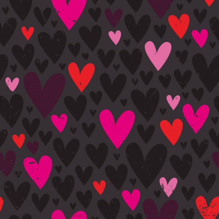 Poster Graue und rosa Herzchen auf dunklem Hintergrund