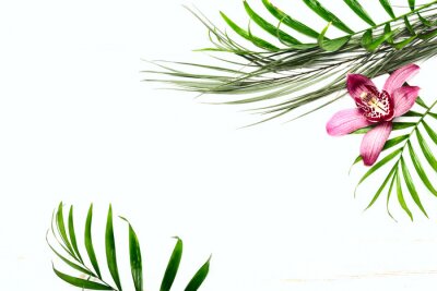 Greeting card template with exotic foliage