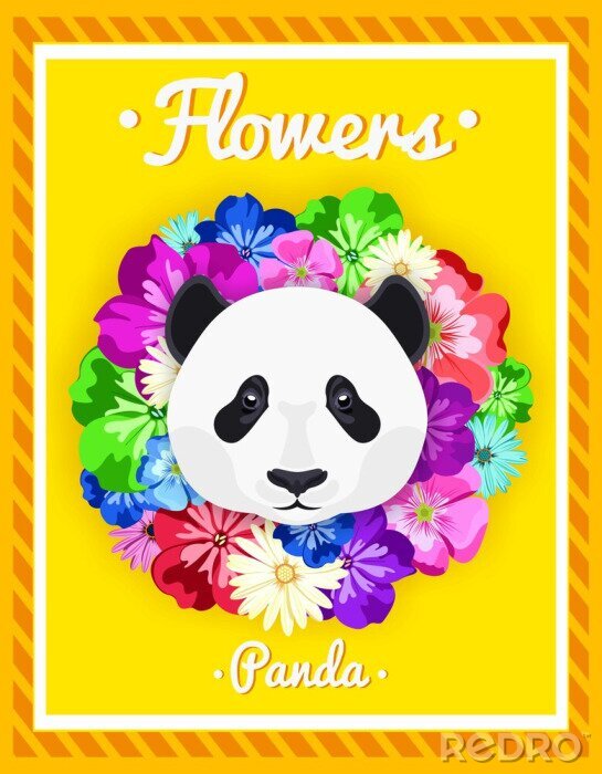 Poster Großer Panda in Blumen
