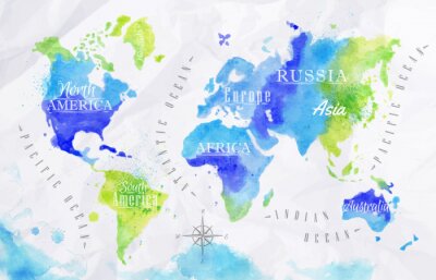 Grün-blaue Aquarell-Weltkarte