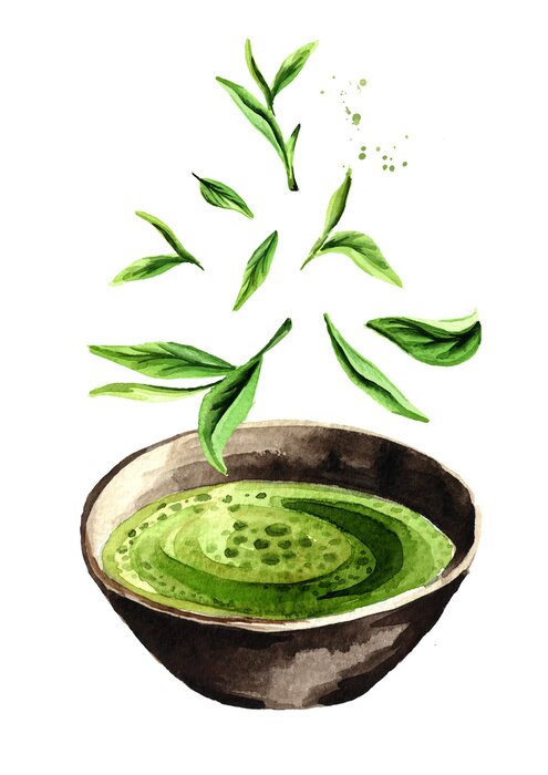 Poster Grüne Blätter fallen in eine braune Schale