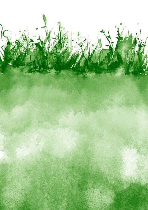 Poster Grüne Wiese mit Aquarell gemalt