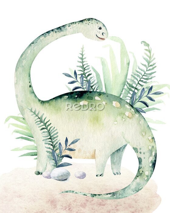 Poster Grüner Aquarell-Dinosaurier