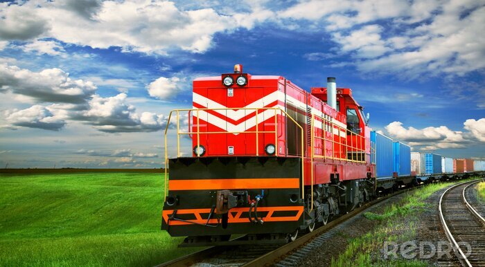 Poster Güterzug auf einer Wiese