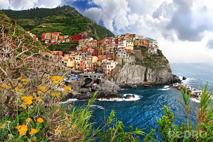 Poster Hafenstadt mit Häusern