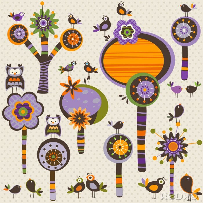 Poster Halloween launisch Bäumen und Blumen