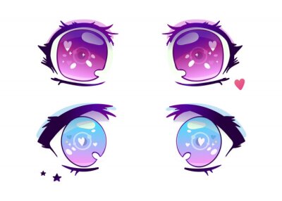 Hand drawn anime eyes. Colored vector set. All elements are isolated