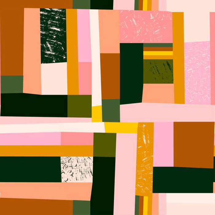 Poster Hand drawn various abstract rectangles and lines. Mosaic style. Contemporary vector seamless pattern. Pastel colors. Perfect for textile prints