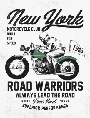 Poster Hand drawn vintage motorcycle with Ney york motorcycle clup typography. For t-shirt and other uses.