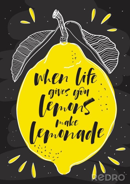 Poster Hand gezeichnetes Typografieplakat. Zitrone mit Inschrift &quot;Wenn das Leben Ihnen Zitronen macht Limonade&quot;.