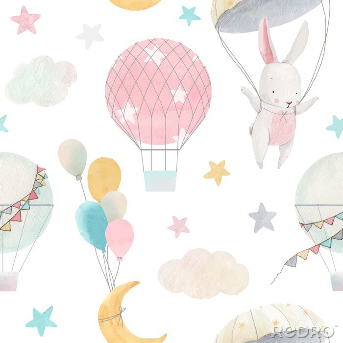 Poster Hasen mit Ballons