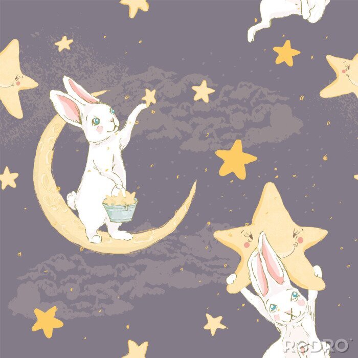 Poster Hasen zwischen den Sternen und dem Mond
