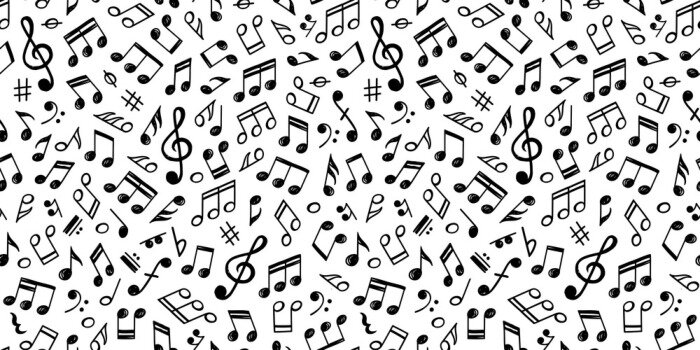 Poster Hastende Noten auf weißem Hintergrund