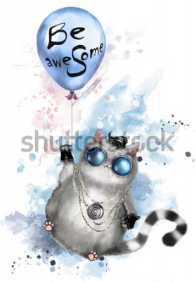 Poster Haustier Katze in Aquarell
