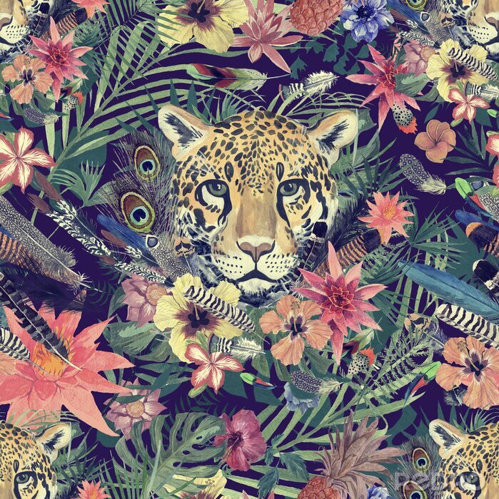Poster Heller Dschungel und Leopard