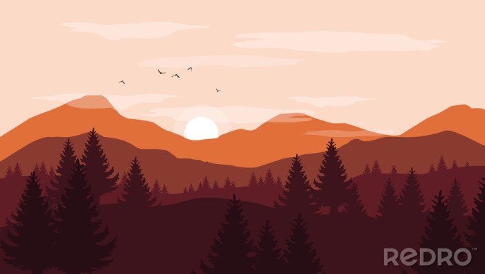 Poster Herbstlicher Sonnenuntergang in den Bergen