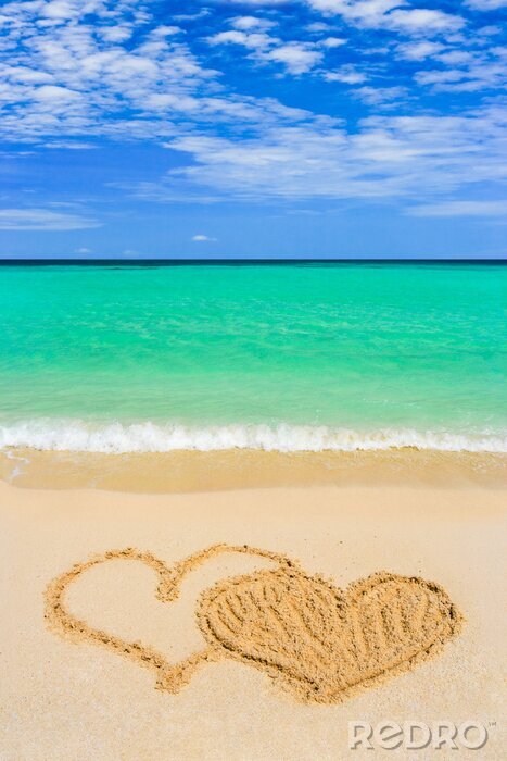 Poster Herzen auf Sand am Strand