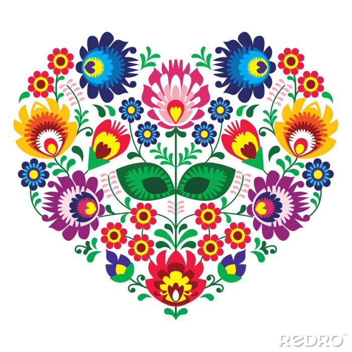 Poster Herzgrafik mit folkloristischen Blumen
