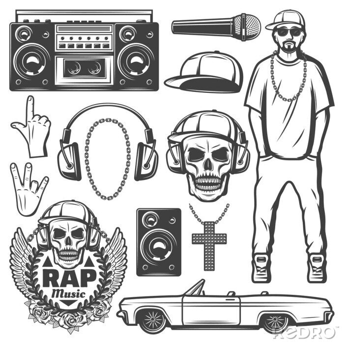 Poster Hip-Hop-Retro-Elemente