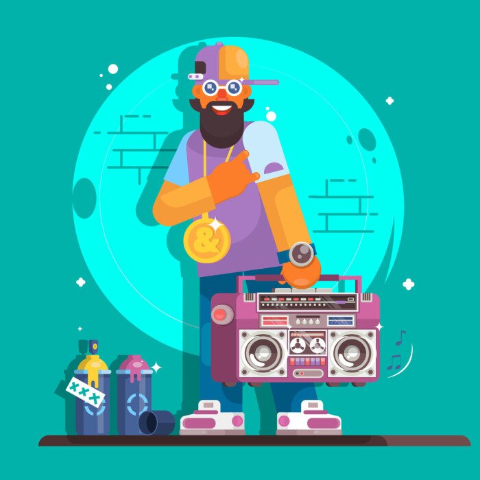 Poster Hip-Hop-Tänzer mit Radio