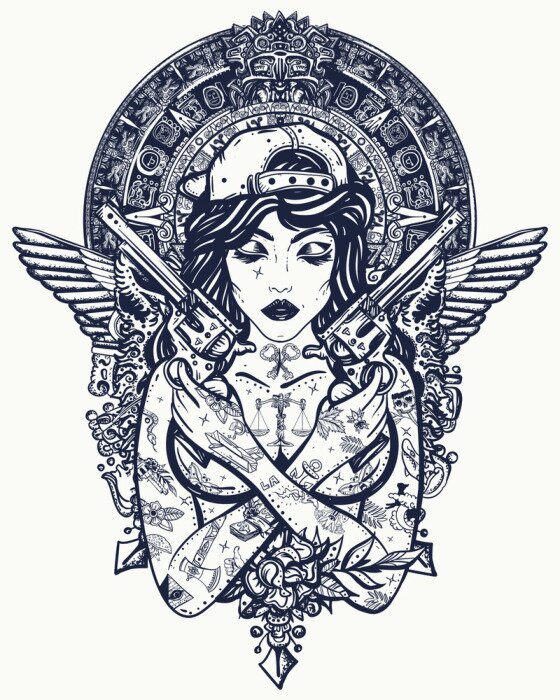 Poster Hip-Hop und Frau mit Tattoos