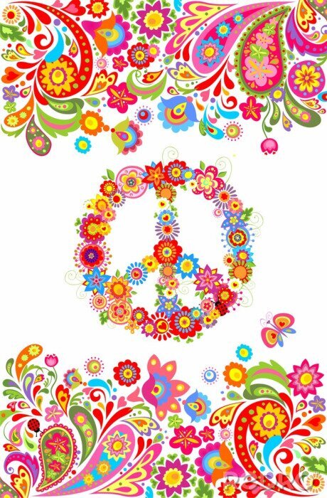 Poster Hippie Tulpen und Blumen bilden ein Friedenszeichen